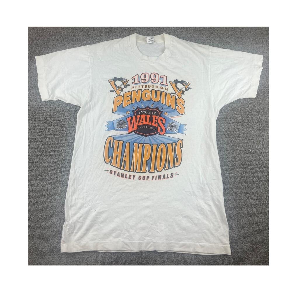 VINTAGE Pittsburgh Men's Large 1991 Stanley Cup Shirt with Single Stitch US Made
